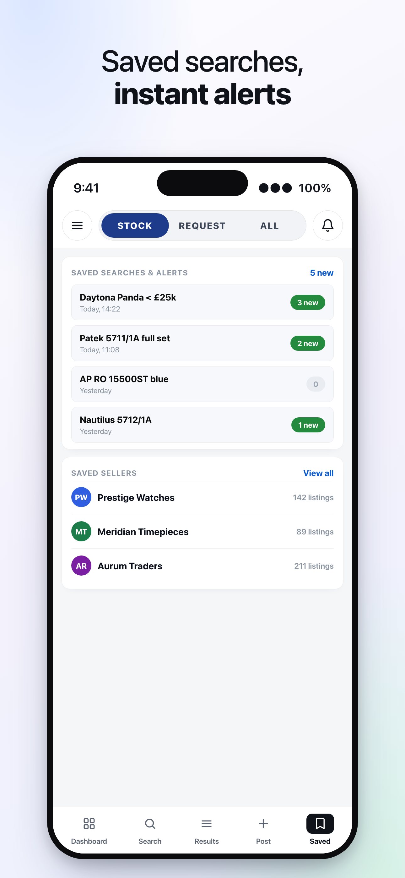 Saved searches and alerts on iPhone