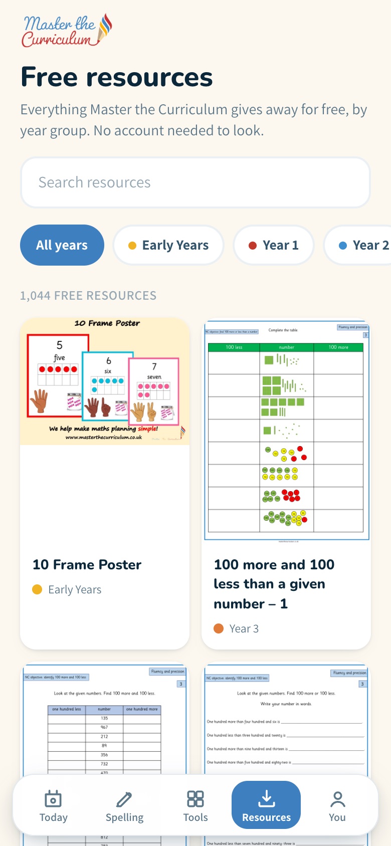 Free resources in the Master the Curriculum app
